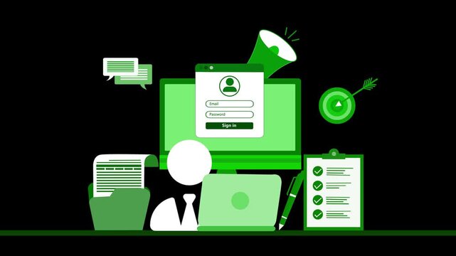 Animation Workspace with Computer and Office Supplies