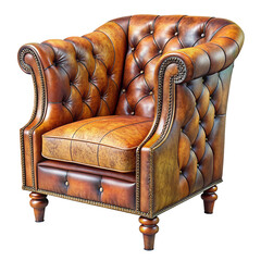 Obraz premium Classic chesterfield tufted leather armchair high resolution PNG photo
