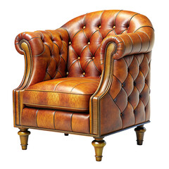 Obraz premium Brown tufted living room armchair high resolution PNG photo