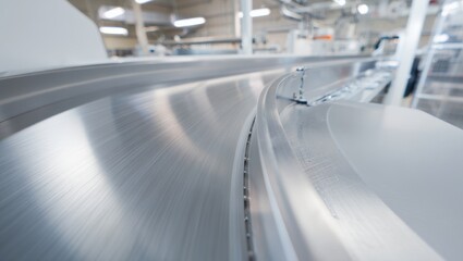 Obraz premium Close-up of a sleek, modern conveyor belt in a manufacturing facility
