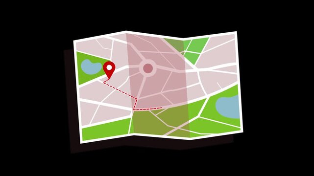 Animated Map with Location Pin, Animation of a folded map with a location pin
