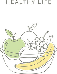 Minimalist fruit bowl illustration promoting a healthy lifestyle concept art