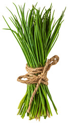 Bunch of chives tied with twine isolated on transparent background, a culinary delight