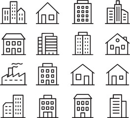 Vector monochrome line icon set about e-state properties