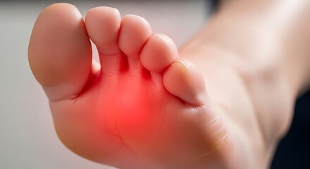Naklejka premium Closeup of Human Foot with Red Light Indicating Pain in Soft Skin