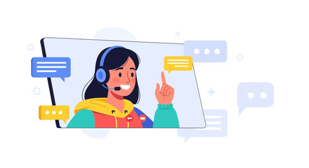 Friendly Support Specialist Illustrative Image With Vector Design And Communication Bubbles