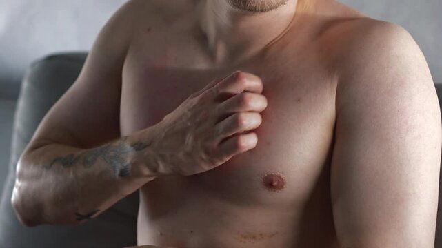 Itchy skin due to allergies or diabetes.
Health issues for a man.
Dry skin on the body and severe discomfort all over the skin.
Skin inflammation