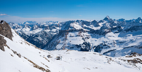 View from the summit of the Nebelhorn winter sports area, Allgau Alps