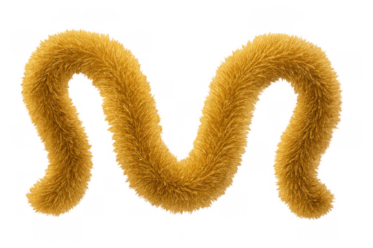 Fluffy orange furry abstract line creating a squiggly soft texture on transparent background