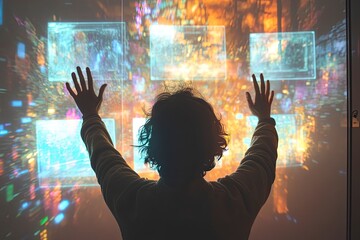 High-tech visualization — a person manipulating interactive holograms