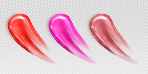 Smooth glossy lipstick swatch smear smudge in different color Vibrant Pink and Red Lip 