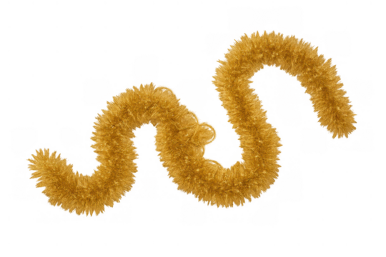 Golden christmas tinsel garland displaying festive holiday decoration for celebrating new year and winter season on transparent background