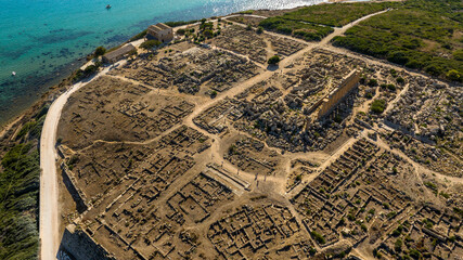Aerial view of the archaeological site of Selinunte, located in province of Trapani, Sicily, Italy....