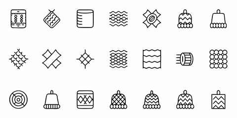 A collection of various textured and patterned icons including hats nets and other textile designs