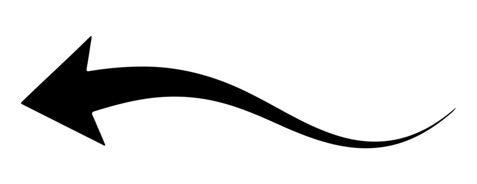 A bold black hand drawn arrow curves gracefully from right to left against a clean white background