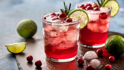 refreshing cranberry drink with lime and ice