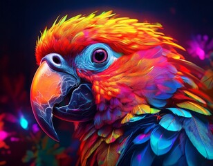 colorful parrot vivid neon background