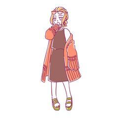 シンプルかわいい手書きの春コーデ女子のイラスト素材