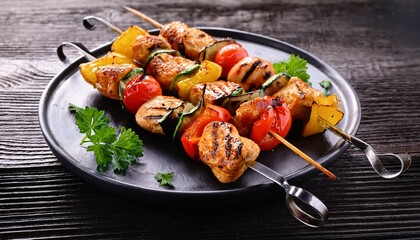 delicious grilled chicken and vegetable skewers