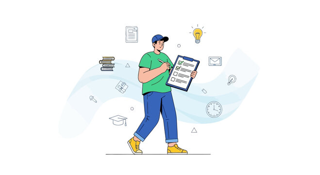 A Person Reviewing Checklist For a Project's Completion Illustrated In Vector Style