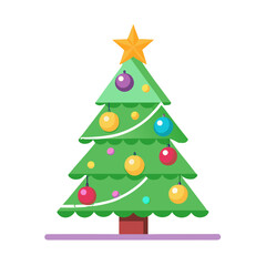 Obraz premium Flat vector Icon of a decorated Christmas tree with star, ornaments, and garlands. Perfect for holiday.