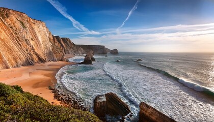 coastal beach scenery with dramatic cliffs