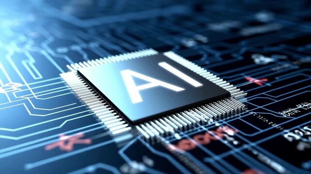 High-Resolution AI Chip Close-Up with Dynamic Lighting Effects