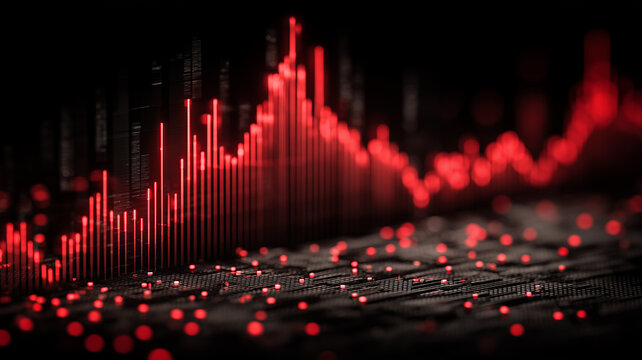 Bar graph with scattered datapoints conveying volatility, demand spikes and uncertain conditions across monitored systems.
