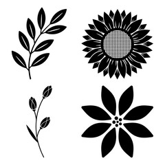 Collection of four black flower silhouettes for design use
