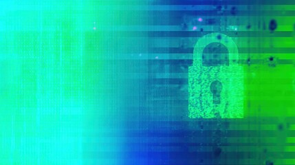 Obraz premium Security technology with vibrant neon green background and digital lock