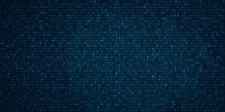Abstract digital background with flowing binary code and data stream in dark blue tones