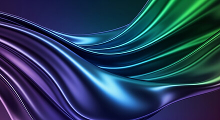 Obraz premium Elegant Flowing Fabric Waves with a Smooth Metallic Sheen and Vibrant Gradient Color Transition from Purple to Green