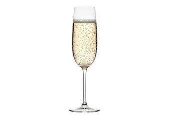 Elegant champagne flute with golden bubbles isolated PNG, celebratory drink for special occasions and festive events on transparent background