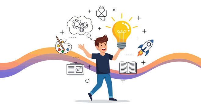 Creative Businessman with Bright Idea and Symbolism to Innovation And Vision Realization