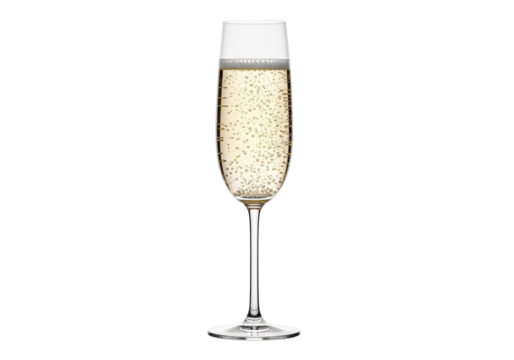 Elegant champagne flute with golden bubbles isolated PNG, celebratory drink for special occasions and festive events on transparent background