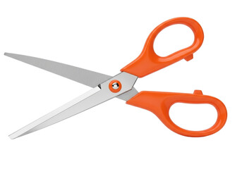 Orange handled scissors PNG isolated on transparent background, cutting tool for paper crafts and school projects