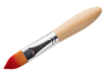 Paint brush with red and orange bristles isolated PNG, artist tool for painting and drawing on transparent background