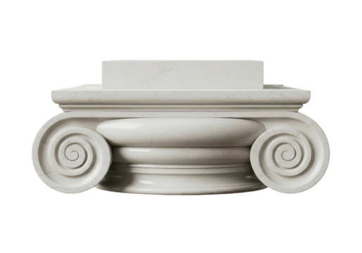 Ionic capital isolated PNG on transparent background, architectural element with volutes for building design and classical decoration