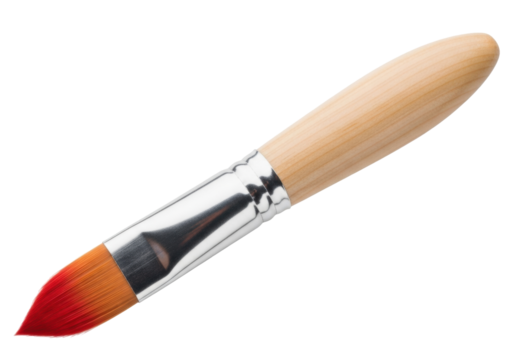 Paint brush with red and orange bristles isolated PNG, artist tool for painting and drawing on transparent background