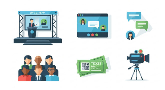 Illustration of a live stream, online meeting, webinar, and conference icon virtual event and communication concept digital technology