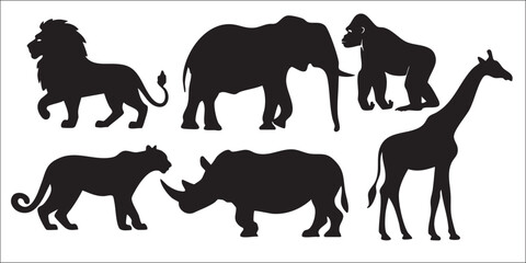 Editable Africa Animal Silhouette Vector Illustrations on White Background