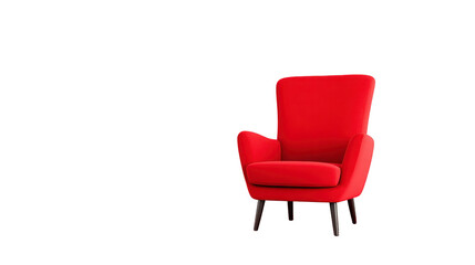 Fototapeta premium Red armchair modern furniture comfortable seating soft upholstery wooden legs isolated on transparency background stylish home decor contemporary design inviting relaxation