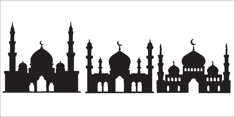 Mosque Islamic Muslim Silhouettes on White Background Vector Fully Editable Smart Object Text Effect