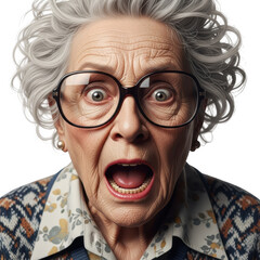Elderly woman with shocked expression isolated on transparent background
