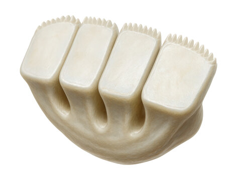 Flat pharyngeal teeth in herbivorous fish for efficient algae scraping.