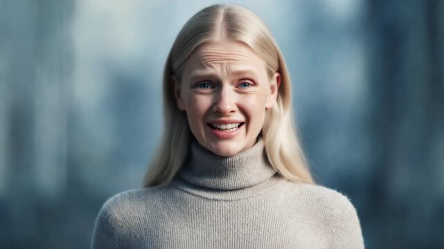 Realistic Timelapse of Human Aging Seen on Female Face. Beautiful Scandinavian Nordic European woman.