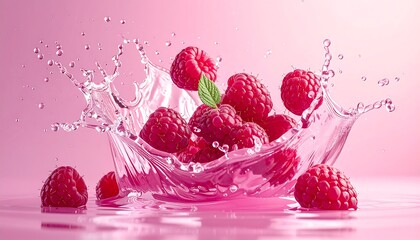 Raspberry Splash - Fresh Berries in Motion with Water.