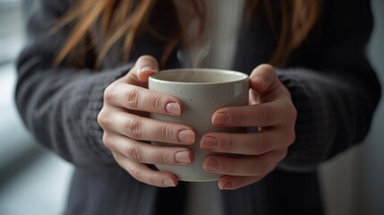 Warm Hands Holding a Coffee Mug Close Up