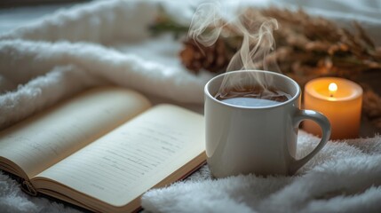 Cozy Morning with Tea, Book, and Candlelight