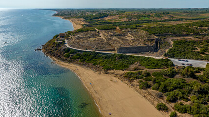 Aerial view of the archaeological site of Selinunte, located in province of Trapani, Sicily, Italy....